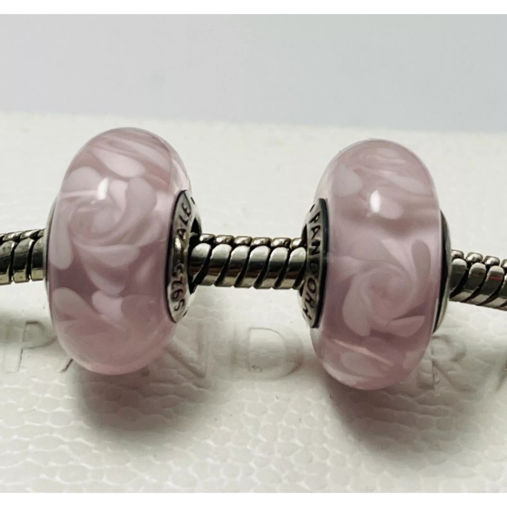 Preowned Pandora Pink Rose Murano Glass Bead. RTV 55.00